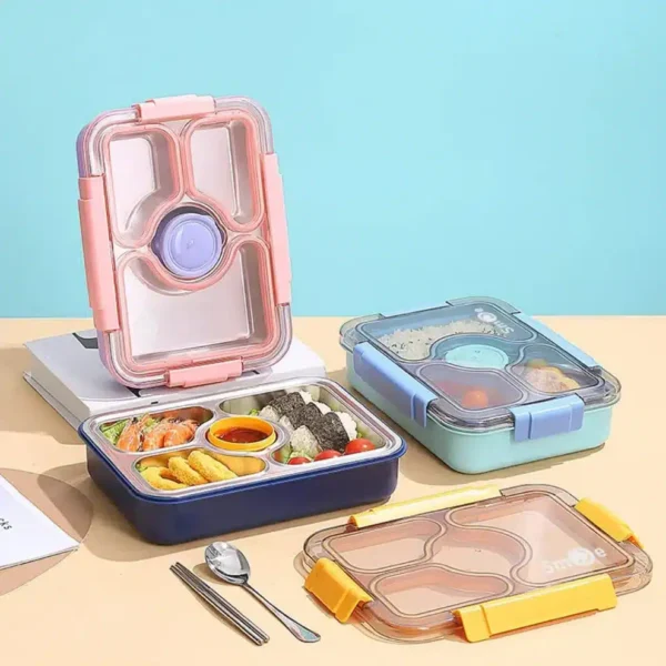 4 Compartment Stainless Steel Bento Lunch Box With Cutlery